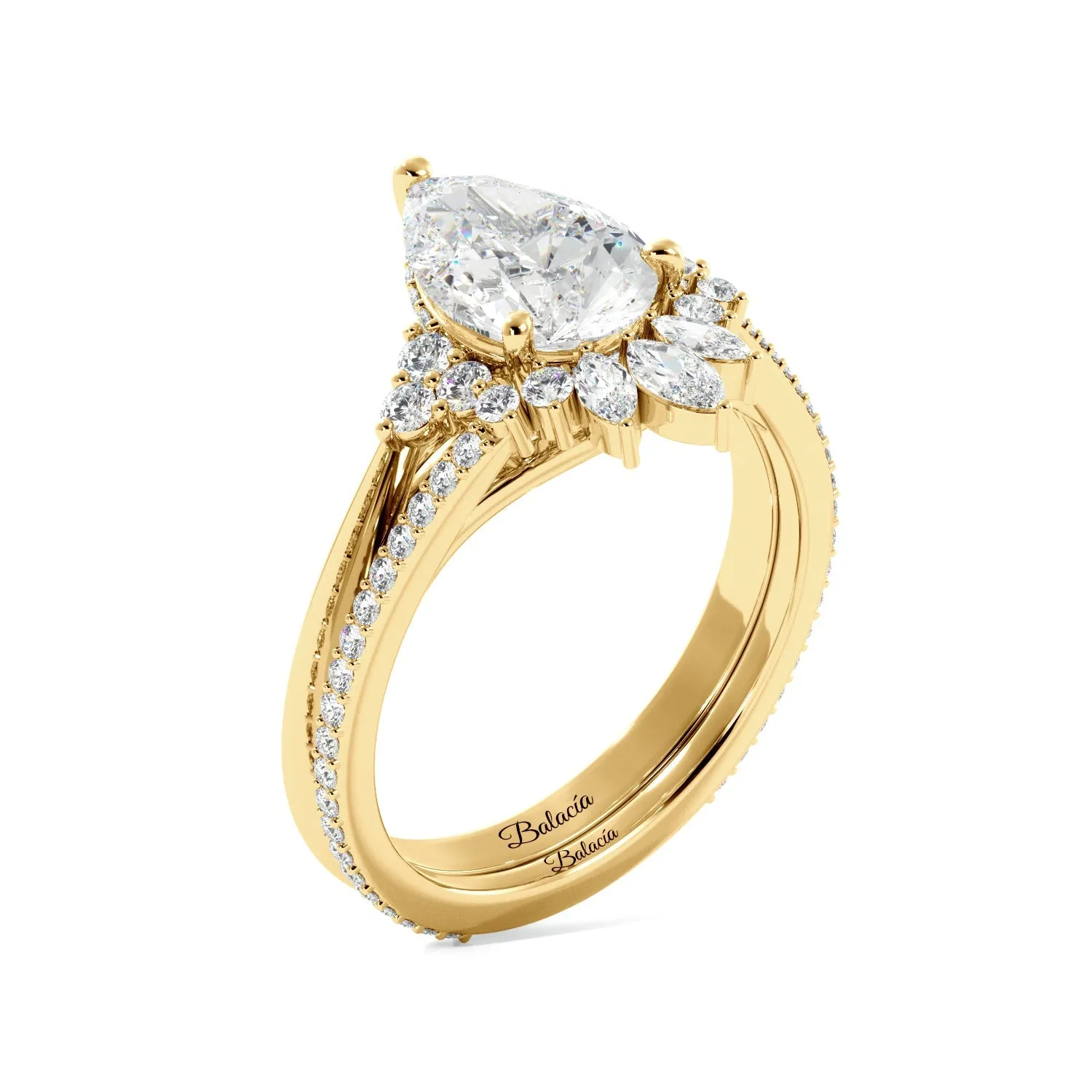 Pear Diamond Engagement Ring with Round Accents