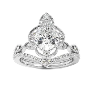 Pear Fancy Halo Milgrain Engagement Ring Set with Contour Band