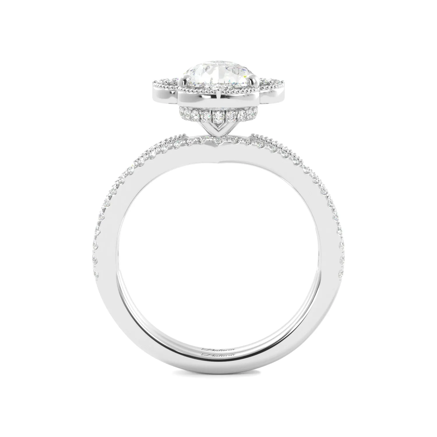 Pear Fancy Halo Milgrain Engagement Ring Set with Contour Band