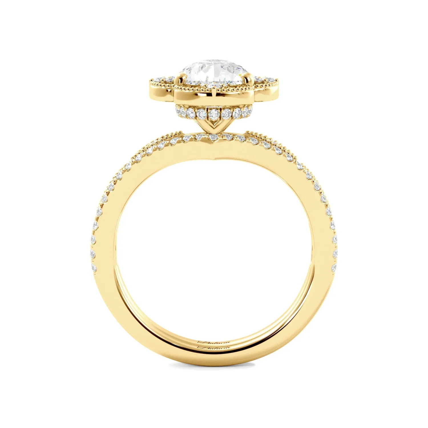 Pear Fancy Halo Milgrain Engagement Ring Set with Contour Band