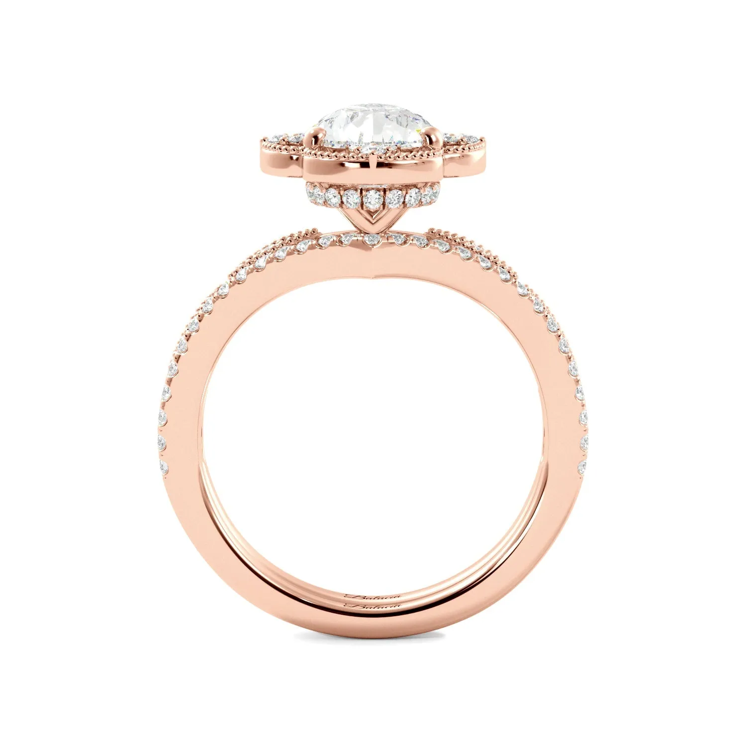 Pear Fancy Halo Milgrain Engagement Ring Set with Contour Band