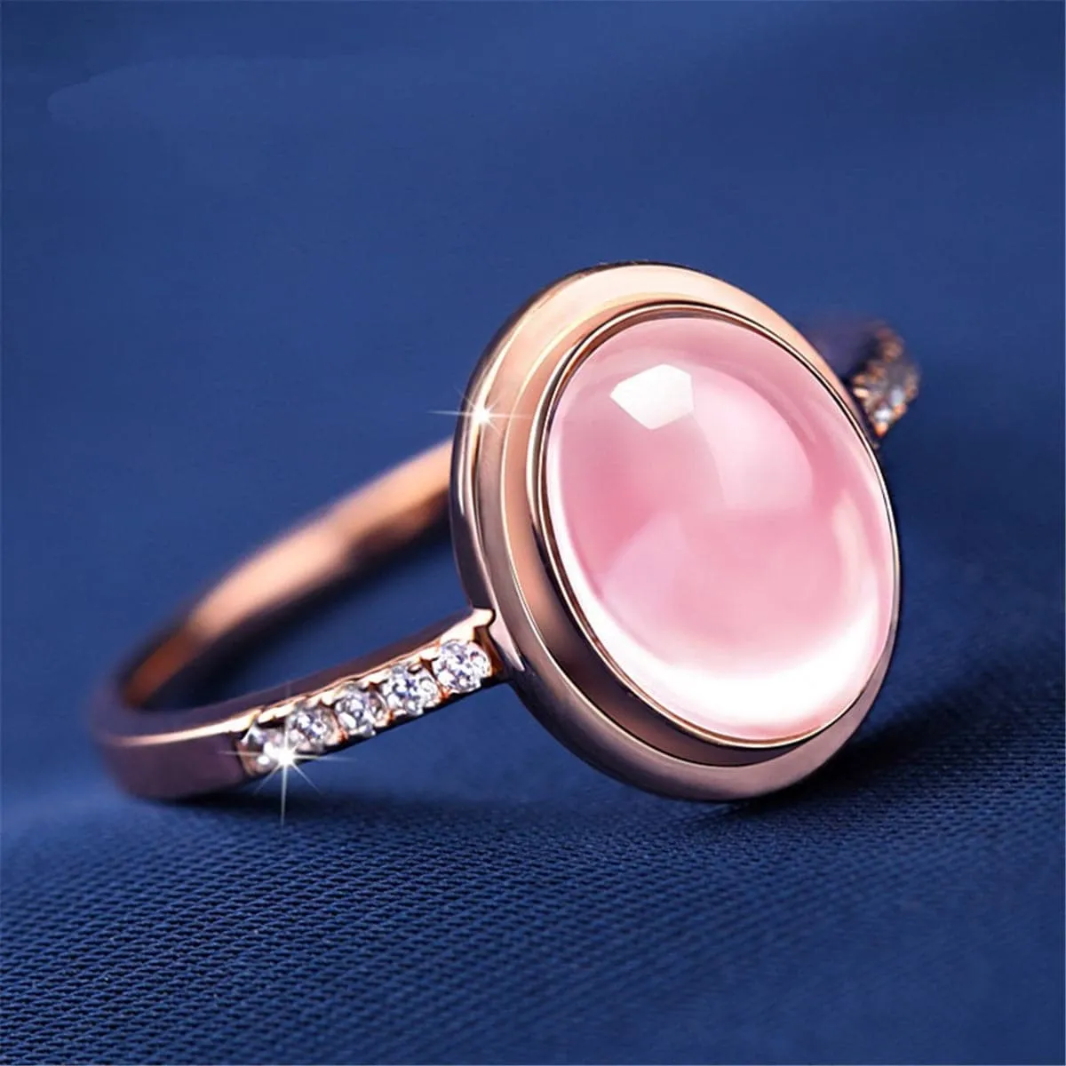 Pink Cats Eye & Cubic Zirconia Adjustable Ring