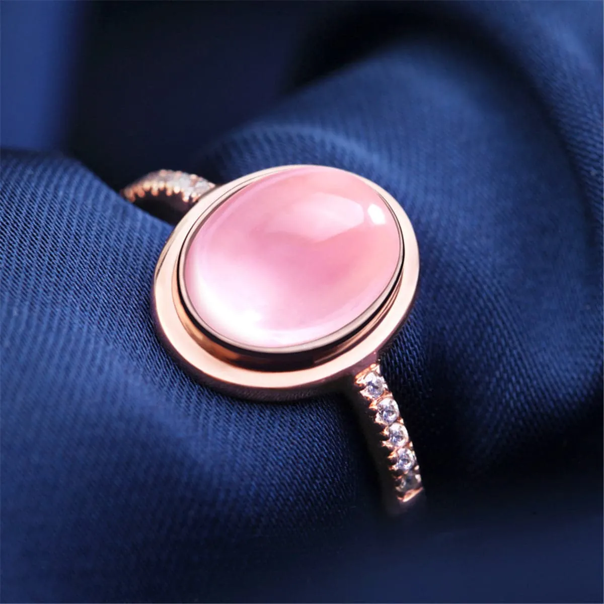 Pink Cats Eye & Cubic Zirconia Adjustable Ring