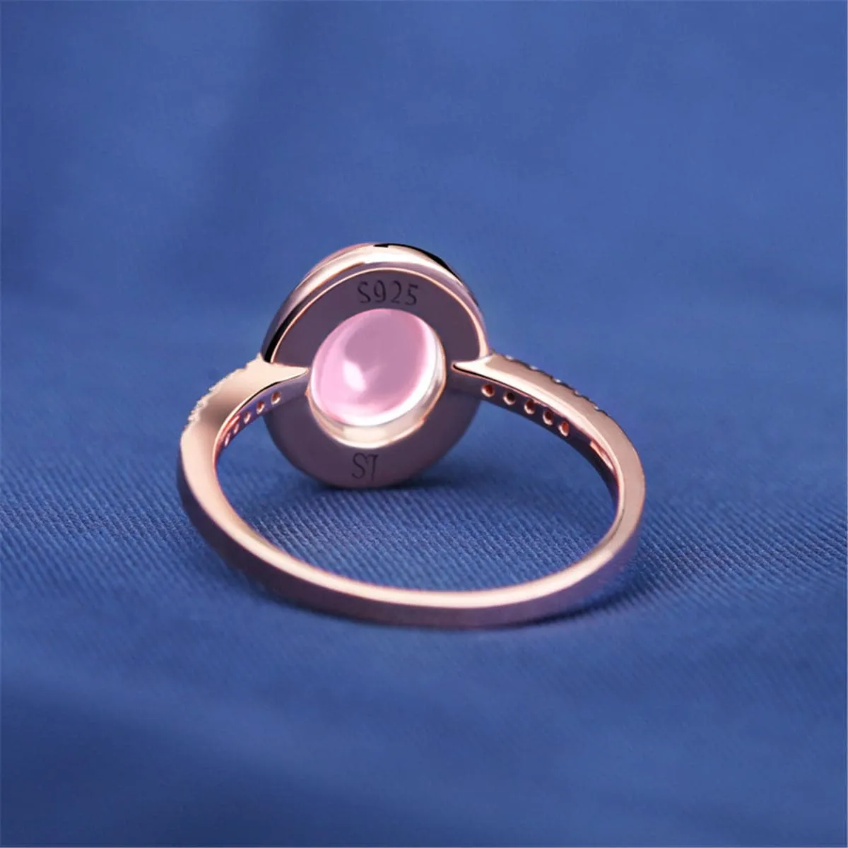 Pink Cats Eye & Cubic Zirconia Adjustable Ring