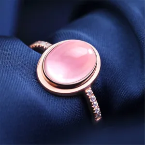 Pink Cats Eye & Cubic Zirconia Adjustable Ring