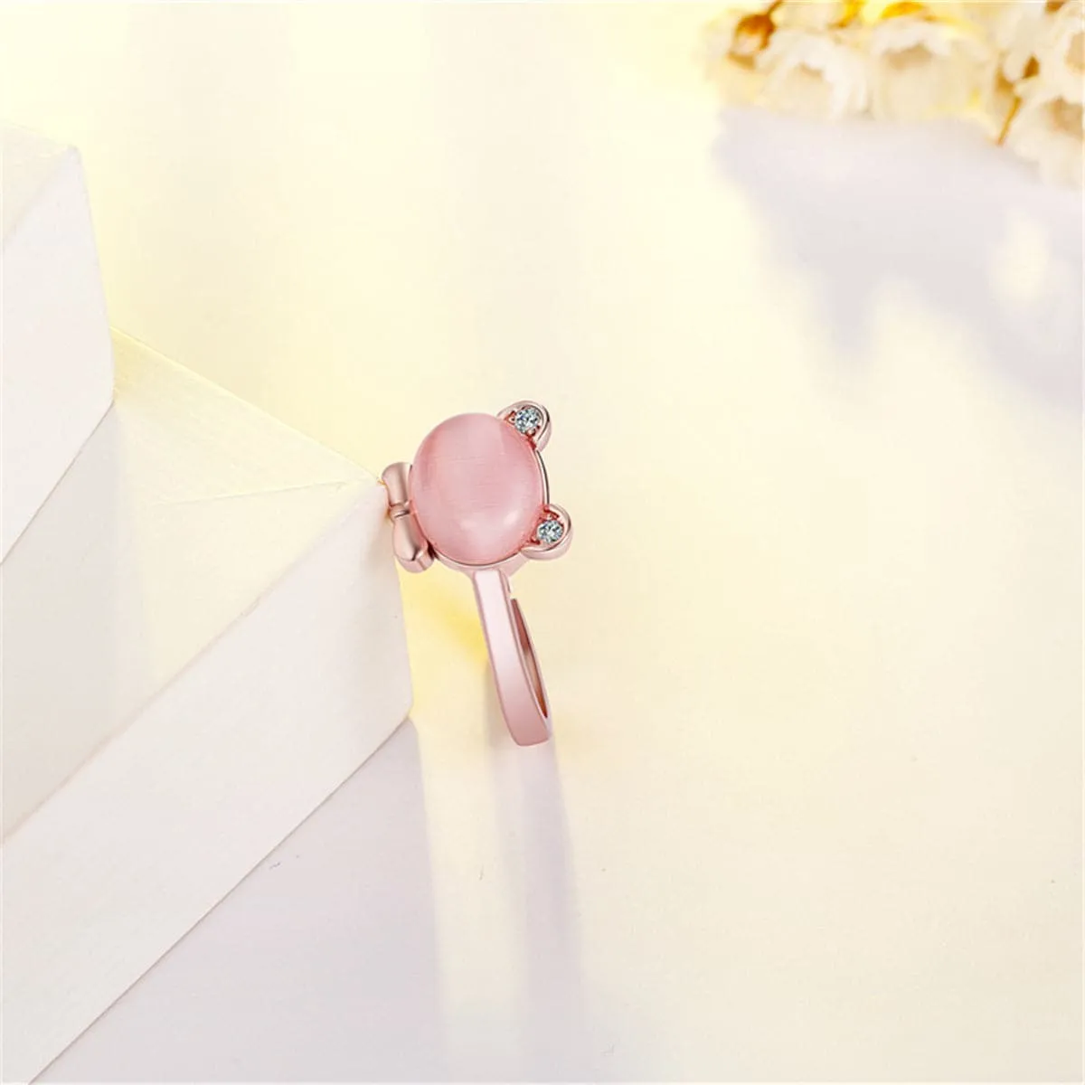 Pink Crystal & Cubic Zirconia Kitty Ring