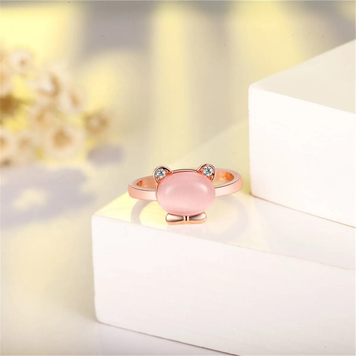 Pink Crystal & Cubic Zirconia Kitty Ring