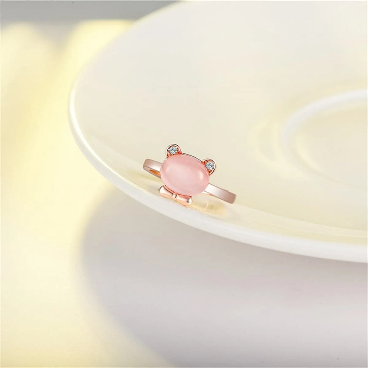 Pink Crystal & Cubic Zirconia Kitty Ring