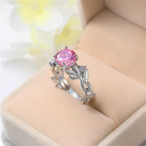 Pink Crystal & Silver-Plated Round-Cut Ring
