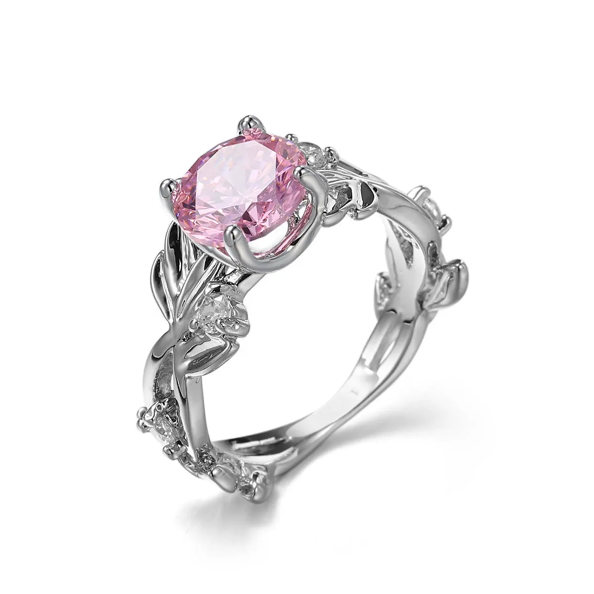 Pink Crystal & Silver-Plated Round-Cut Ring