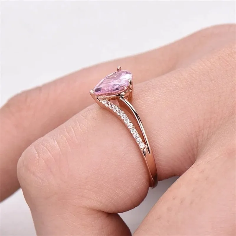 Pink Crystal Water Drop Ring