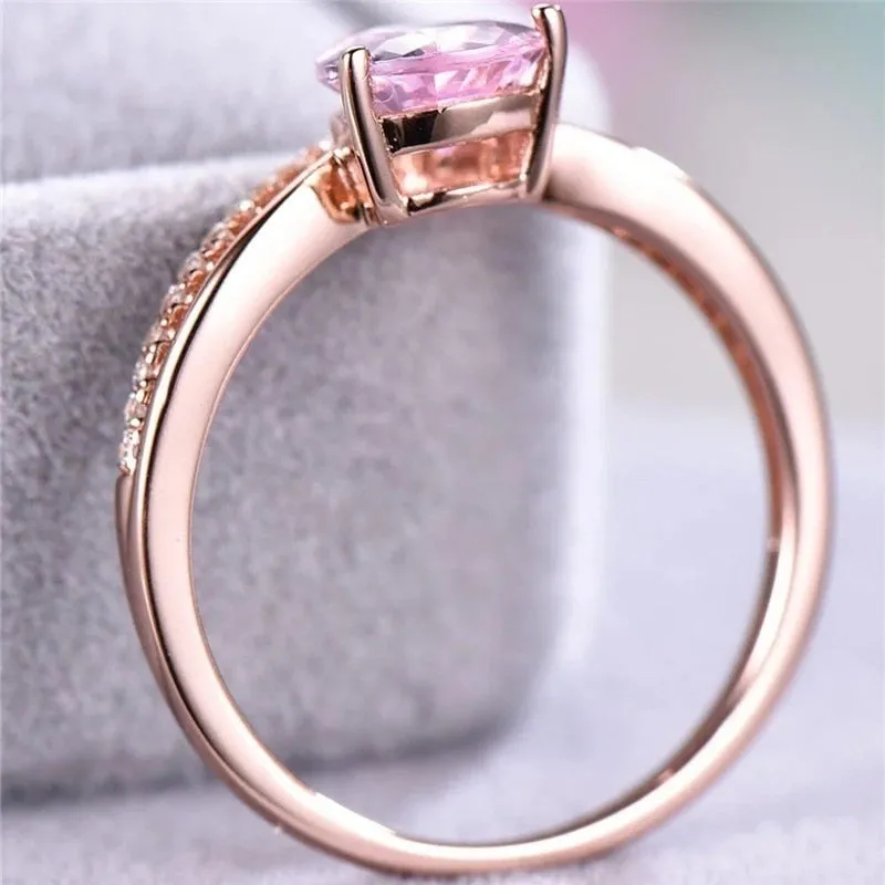 Pink Crystal Water Drop Ring