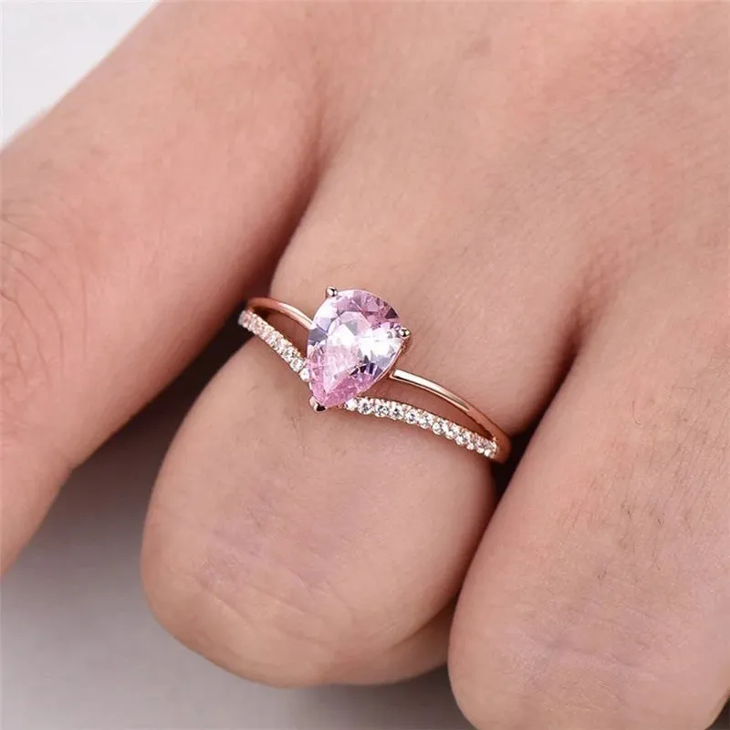 Pink Crystal Water Drop Ring