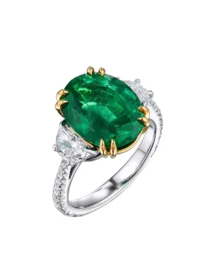 Platinum and 18kt Yellow Gold Oval Cut Emerald Ring, 5.70TCW