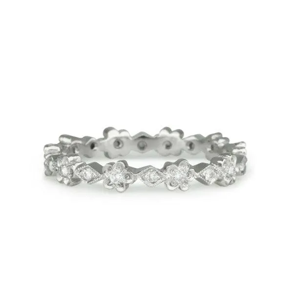 Platinum and Diamond "Tiny Scalloped Flower Band" Ring