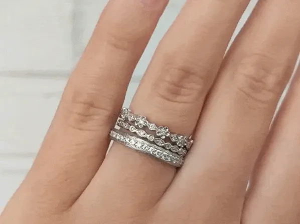 Platinum and Diamond "Tiny Scalloped Flower Band" Ring