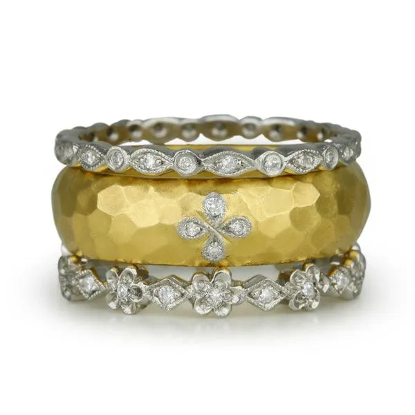 Platinum and Diamond "Tiny Scalloped Flower Band" Ring