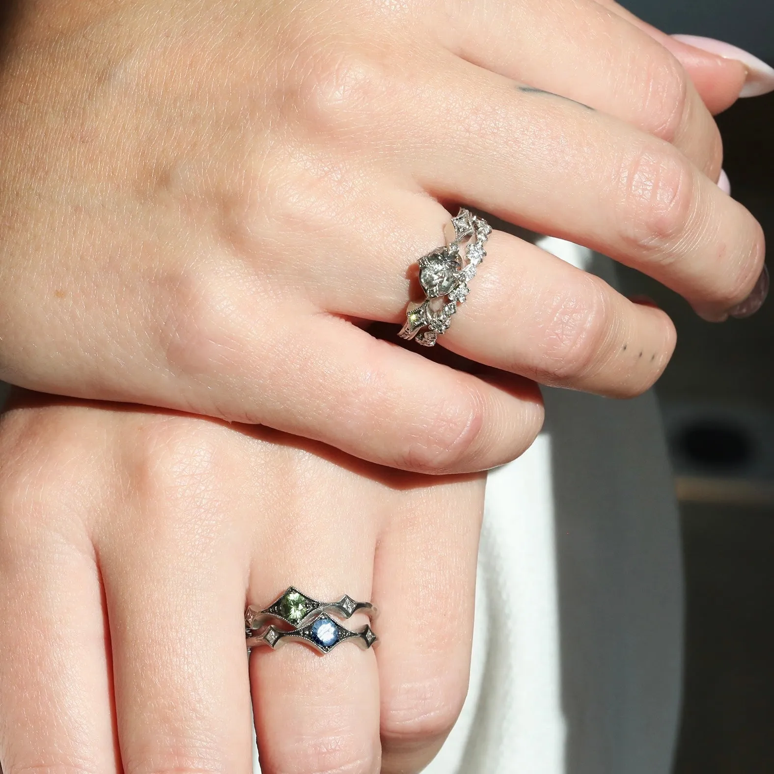 Platinum and Diamond "Tiny Scalloped Flower Band" Ring