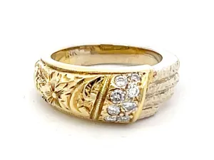 Plumeria Diamond Two Toned Textured Ring in 18k Gold