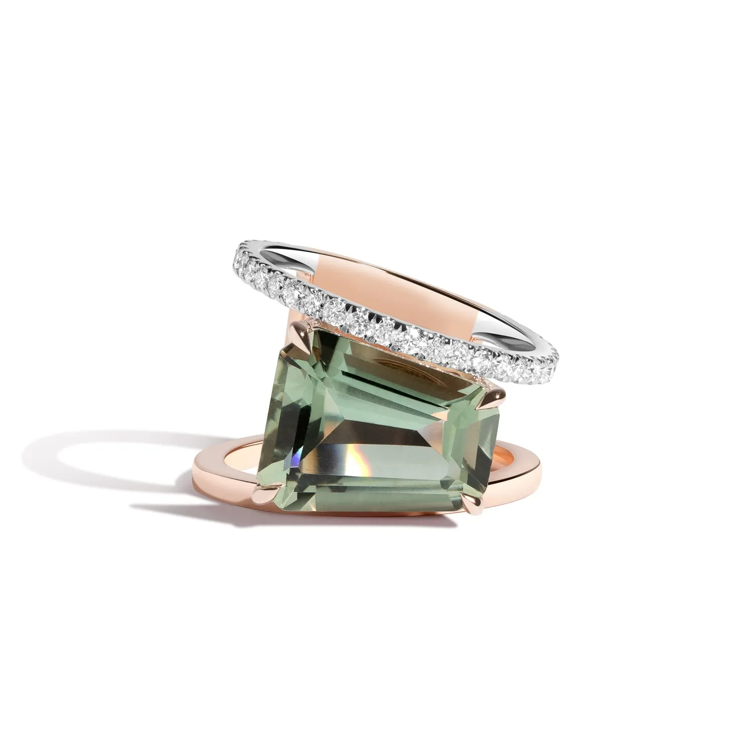 Prasiolite & White Diamond PERA Ring