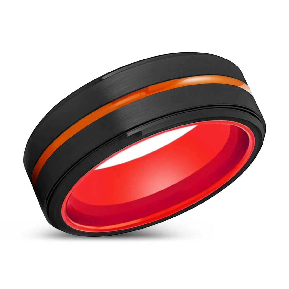 PROVIDENCE | Red Ring, Black Tungsten Ring, Orange Groove, Stepped Edge