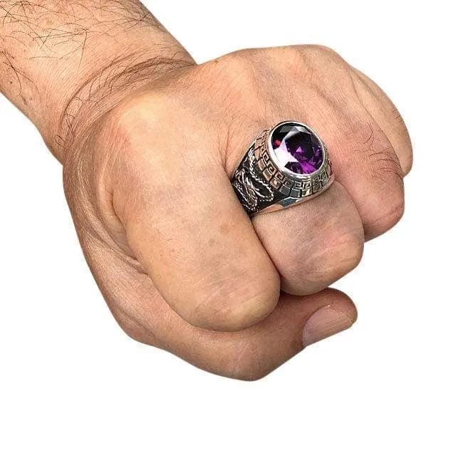 Purple Amethyst Japanese Tiger Dragon Men's Ring