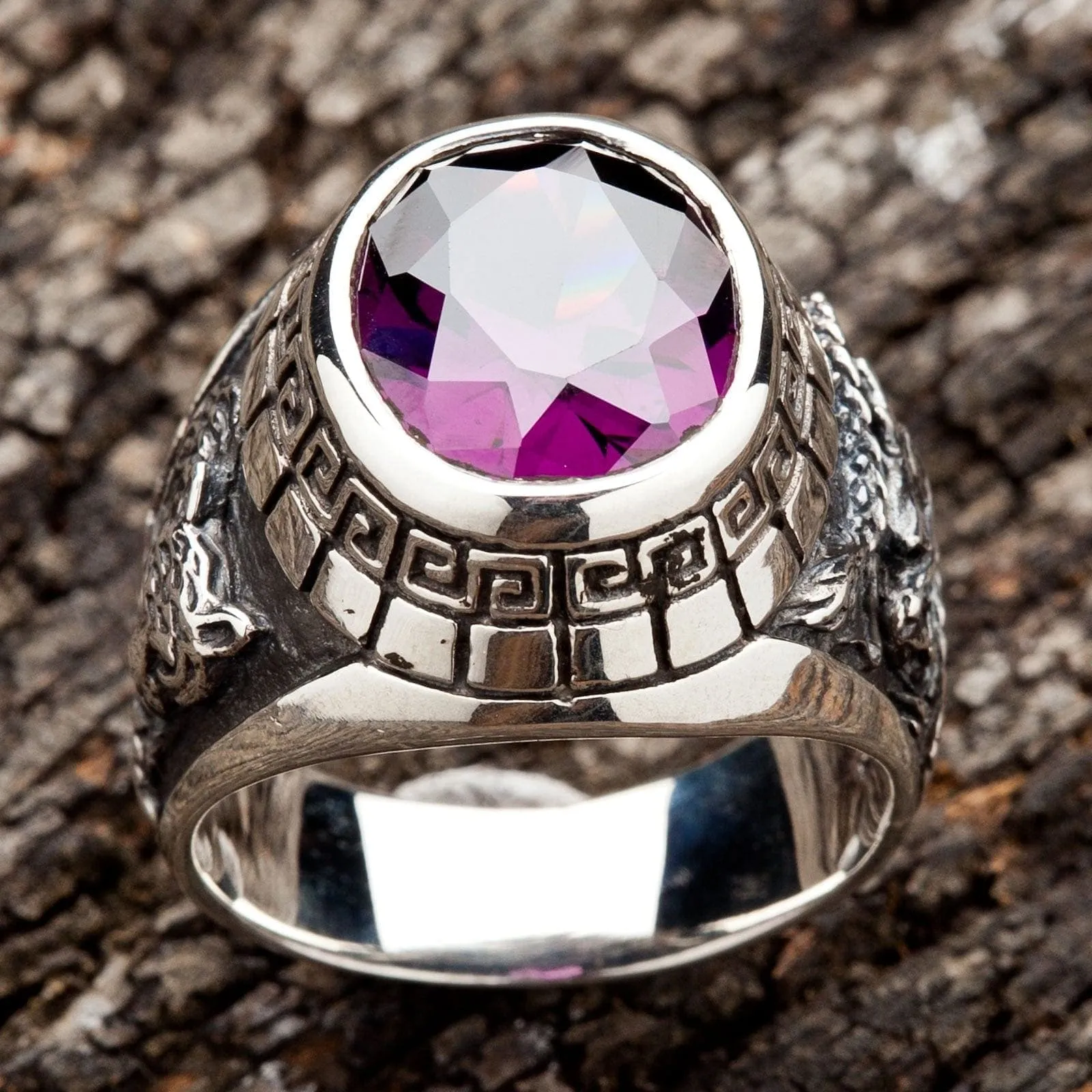 Purple Amethyst Japanese Tiger Dragon Men's Ring