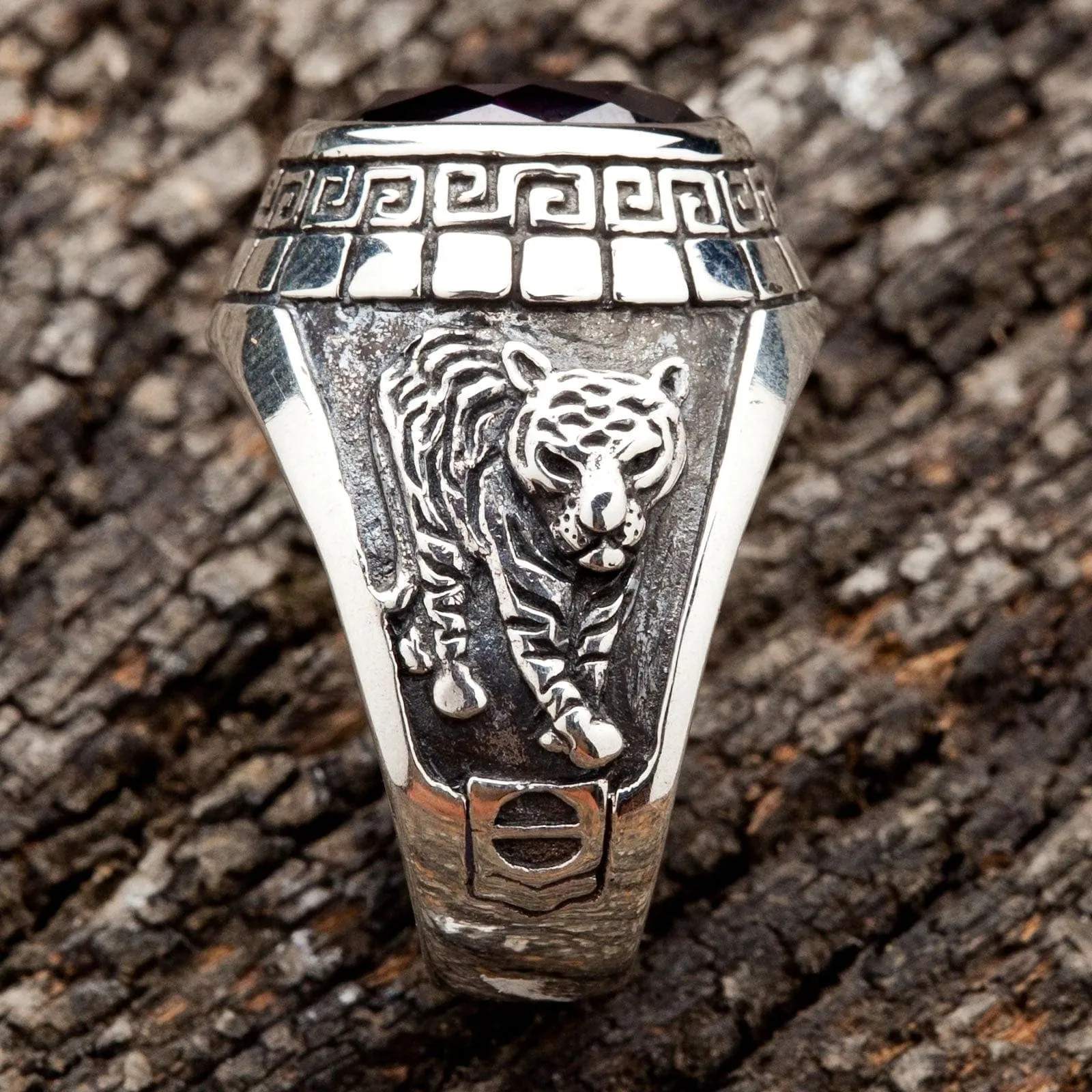 Purple Amethyst Japanese Tiger Dragon Men's Ring