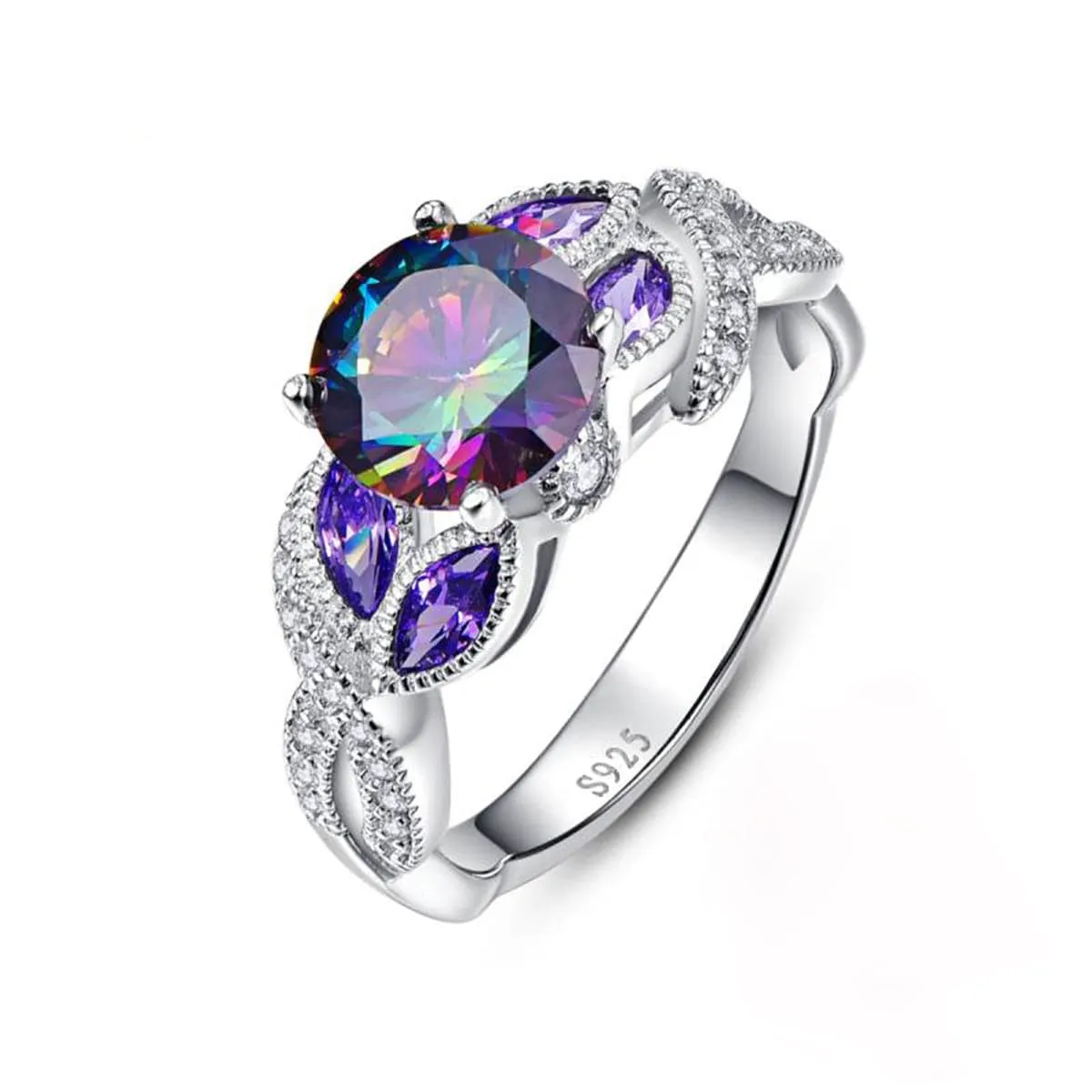 Purple Crystal & Cubic Zirconia Oil Slick Club Ring
