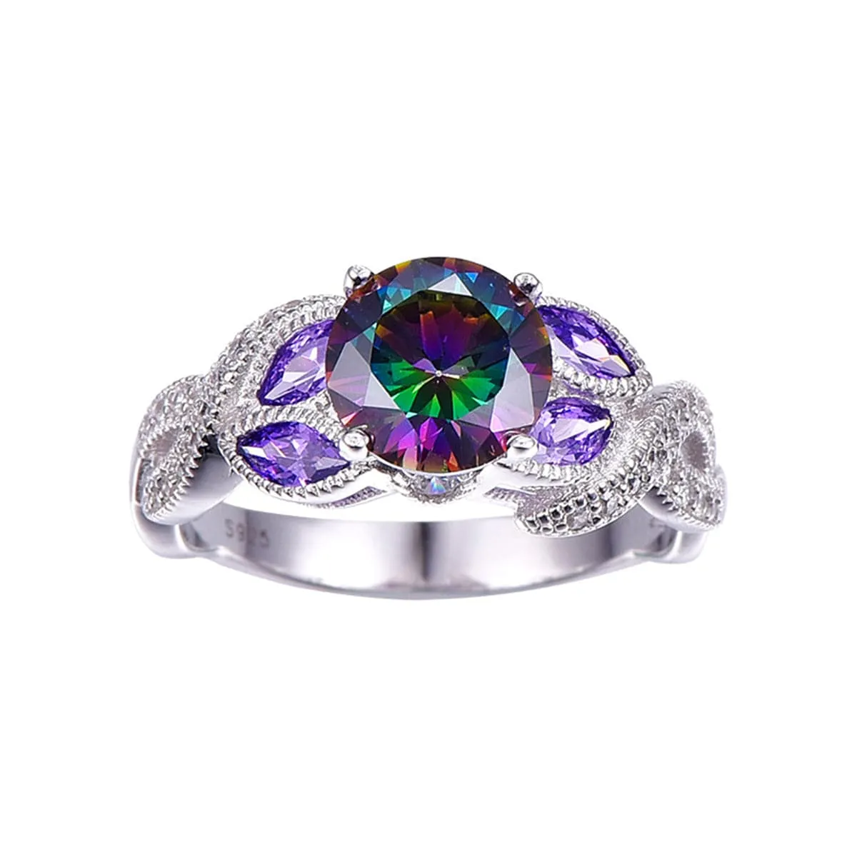 Purple Crystal & Cubic Zirconia Oil Slick Club Ring
