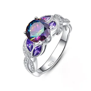 Purple Crystal & Cubic Zirconia Oil Slick Club Ring