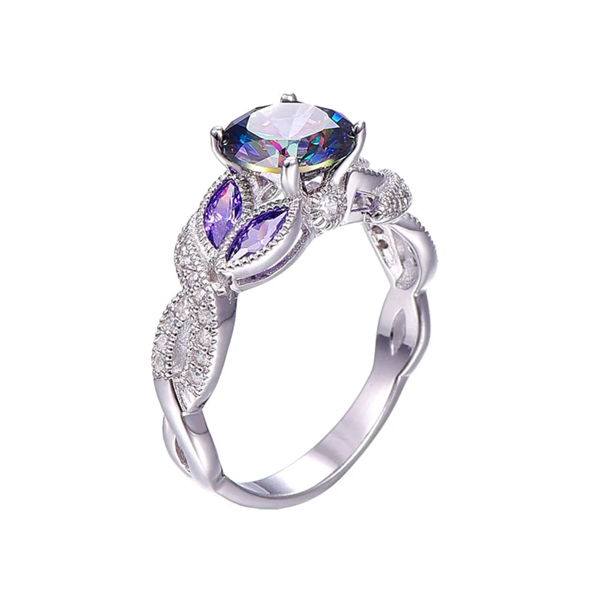 Purple Crystal & Cubic Zirconia Oil Slick Club Ring