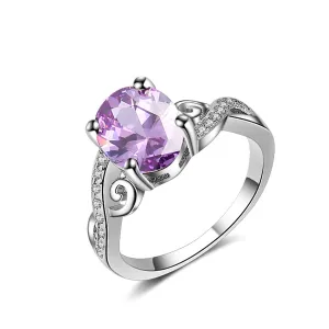 Purple Crystal & Cubic Zirconia Oval-Cut Promise Ring