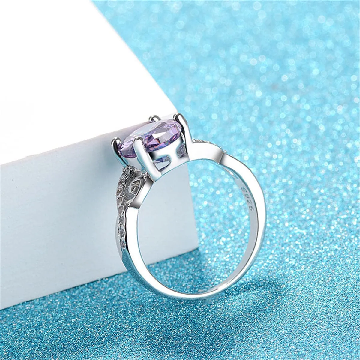 Purple Crystal & Cubic Zirconia Oval-Cut Promise Ring