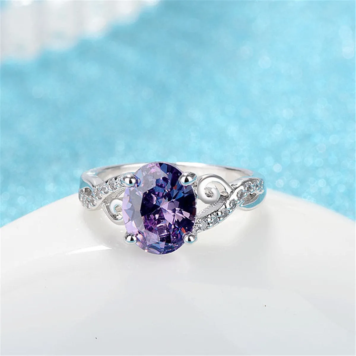 Purple Crystal & Cubic Zirconia Oval-Cut Promise Ring