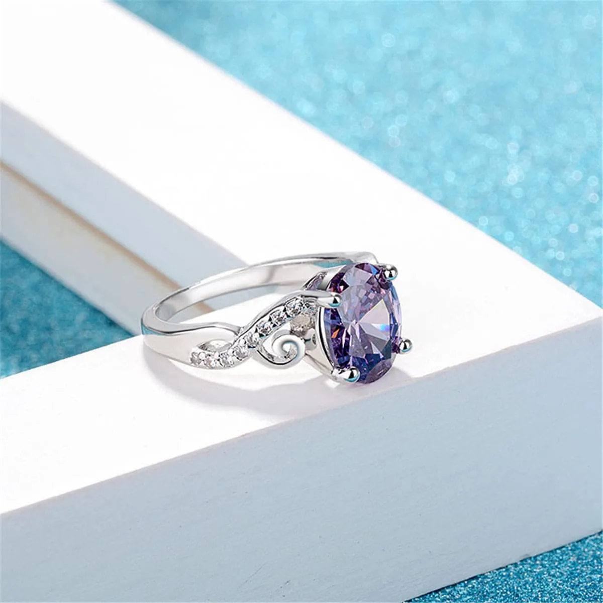 Purple Crystal & Cubic Zirconia Oval-Cut Promise Ring