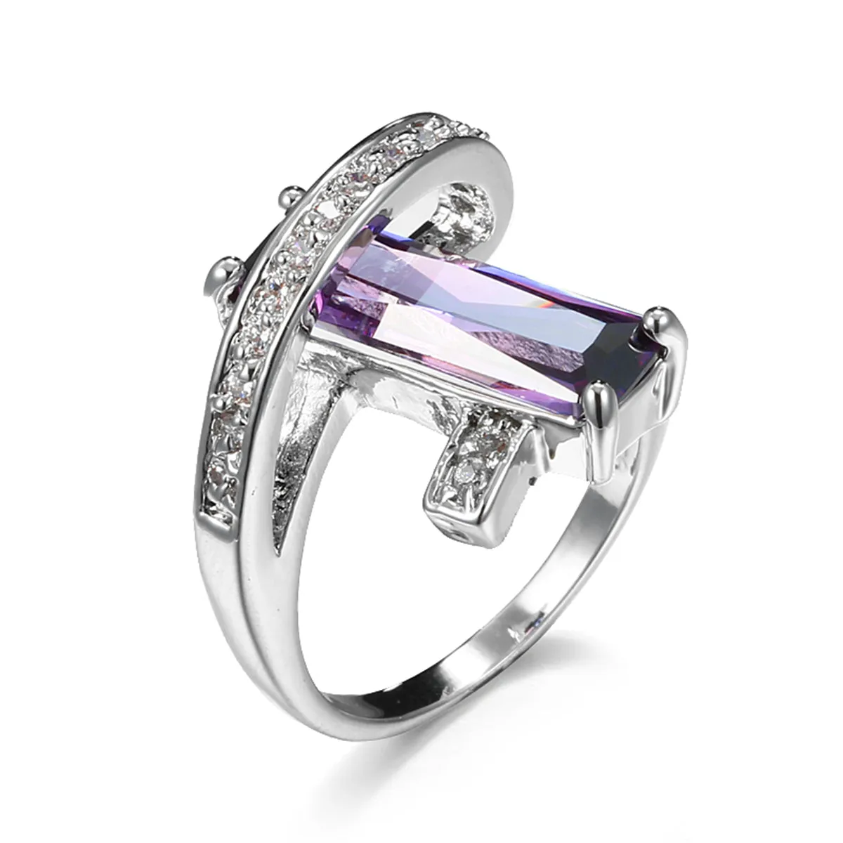 Purple Crystal & Cubic Zirconia Pavé Wrap Baguette-Cut Ring