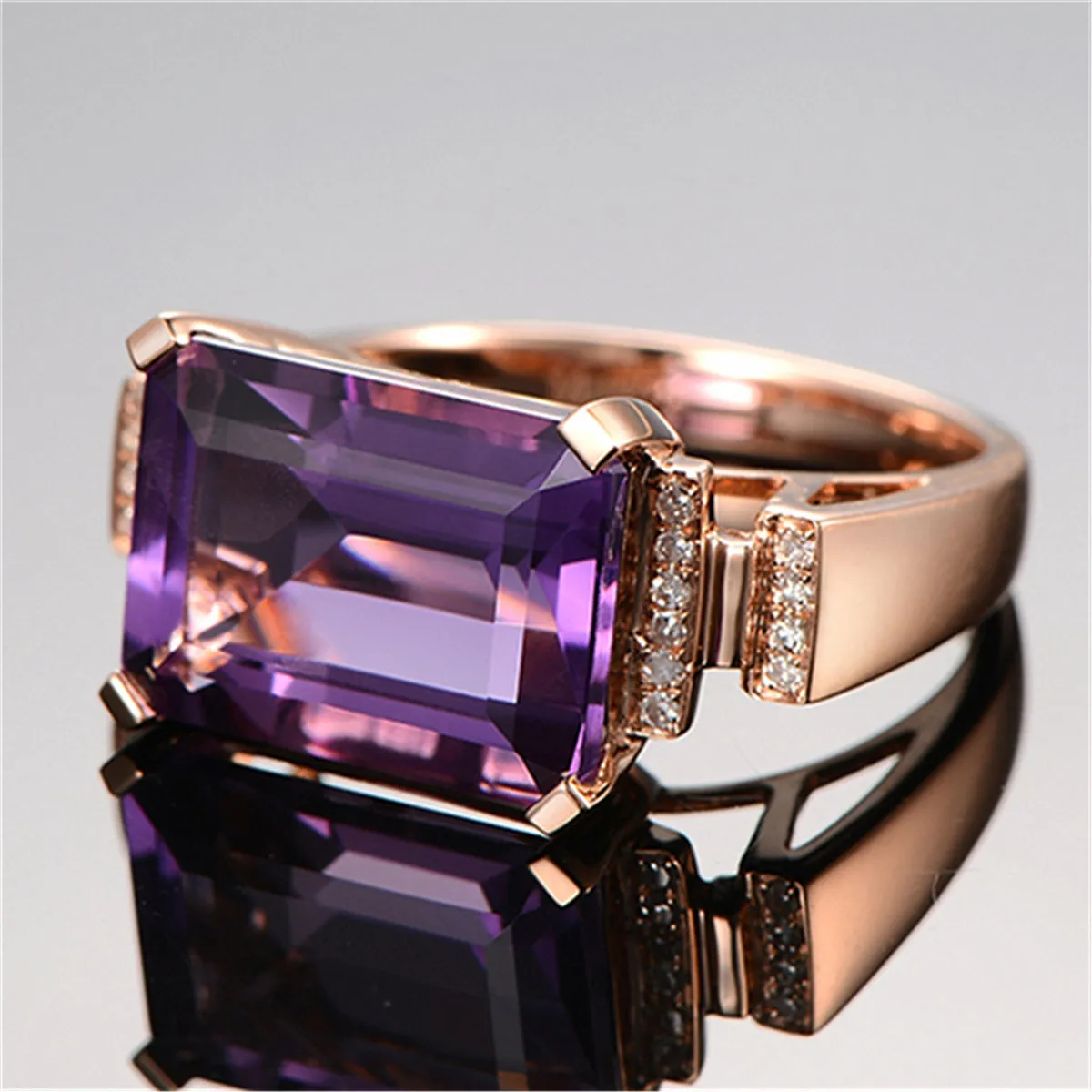 Purple Crystal & Cubic Zirconia Rectangle-Cut Ring