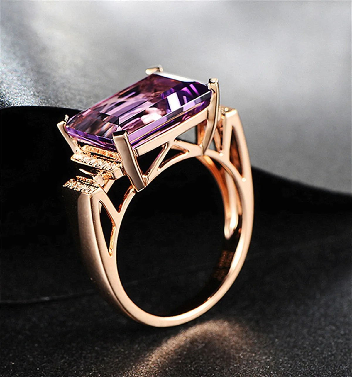 Purple Crystal & Cubic Zirconia Rectangle-Cut Ring