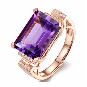Purple Crystal & Cubic Zirconia Rectangle-Cut Ring