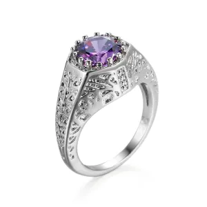 Purple Crystal & Silver-Plated Flush-Band Ring