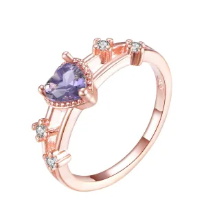 Purple Cubic Zirconia & 18K Rose Gold-Plated Heart Ring