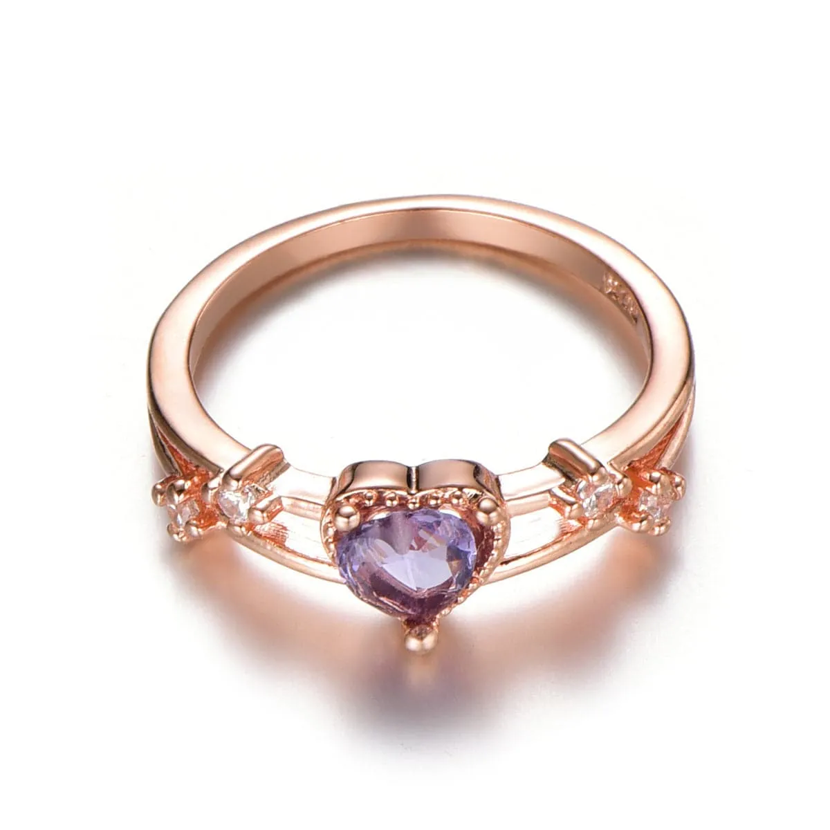 Purple Cubic Zirconia & 18K Rose Gold-Plated Heart Ring