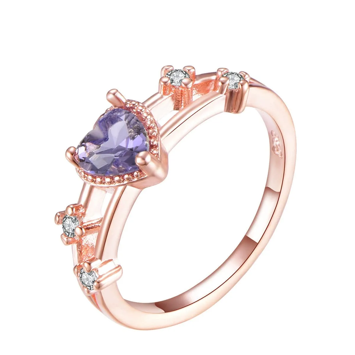 Purple Cubic Zirconia & 18K Rose Gold-Plated Heart Ring