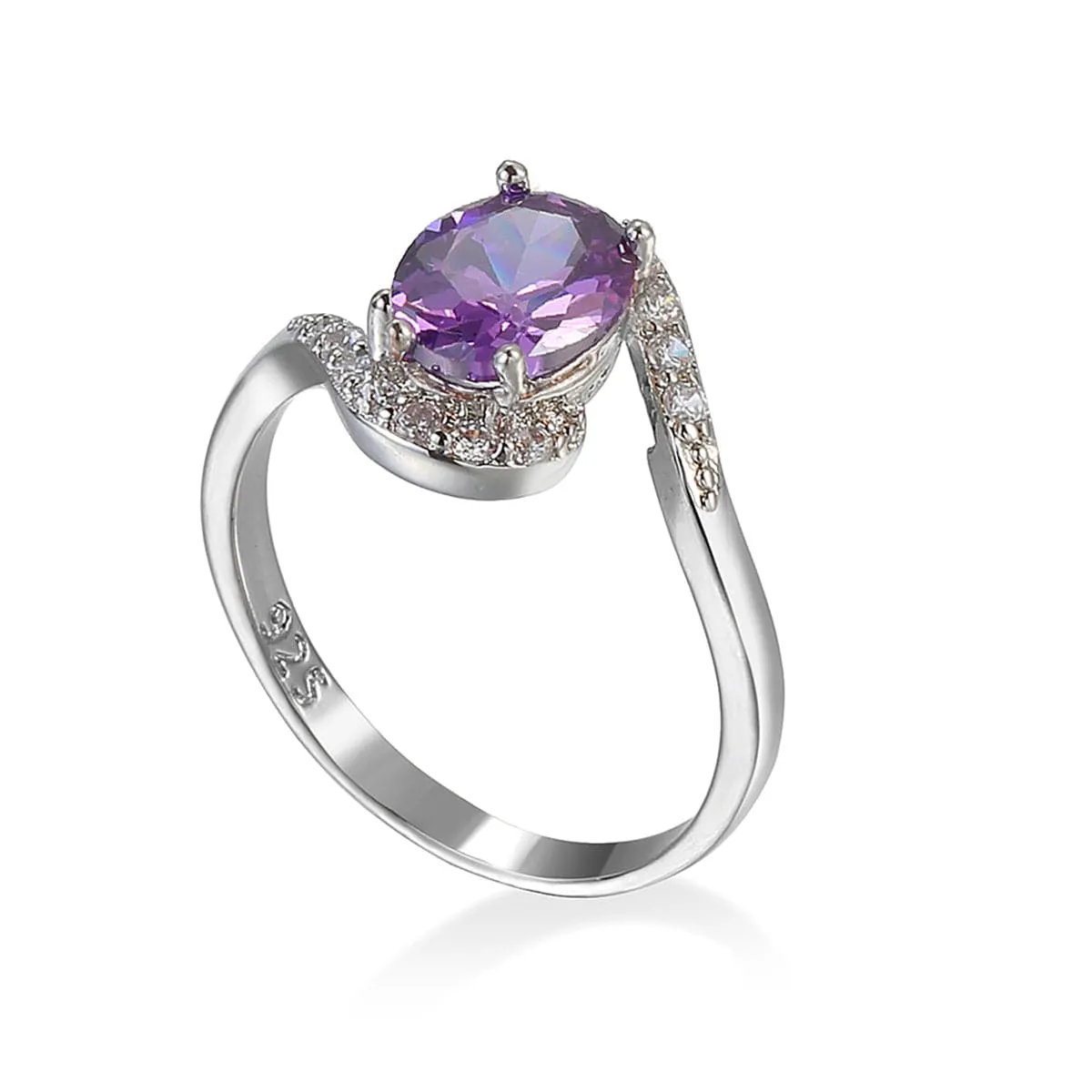 Purple Cubic Zirconia & Crystal Curve Oval Ring