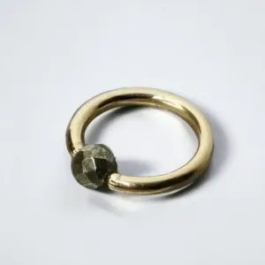 Pyrite Faceted Captive Bead Ring - 16 ga Hoop - 14k Gold (Y, W, or R), Sterling Silver, or Platinum
