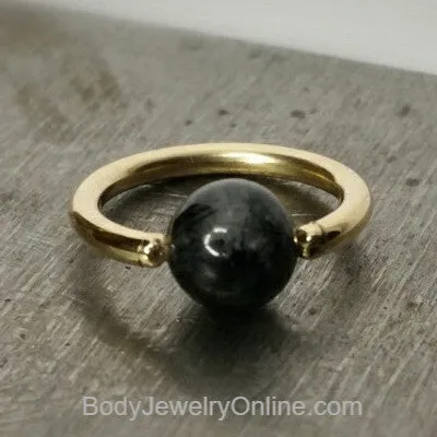 Quartz / Tourmaline Dark Captive Bead Ring - 14 ga Hoop - 14k Gold (Y, W, or R), Sterling Silver, or Platinum