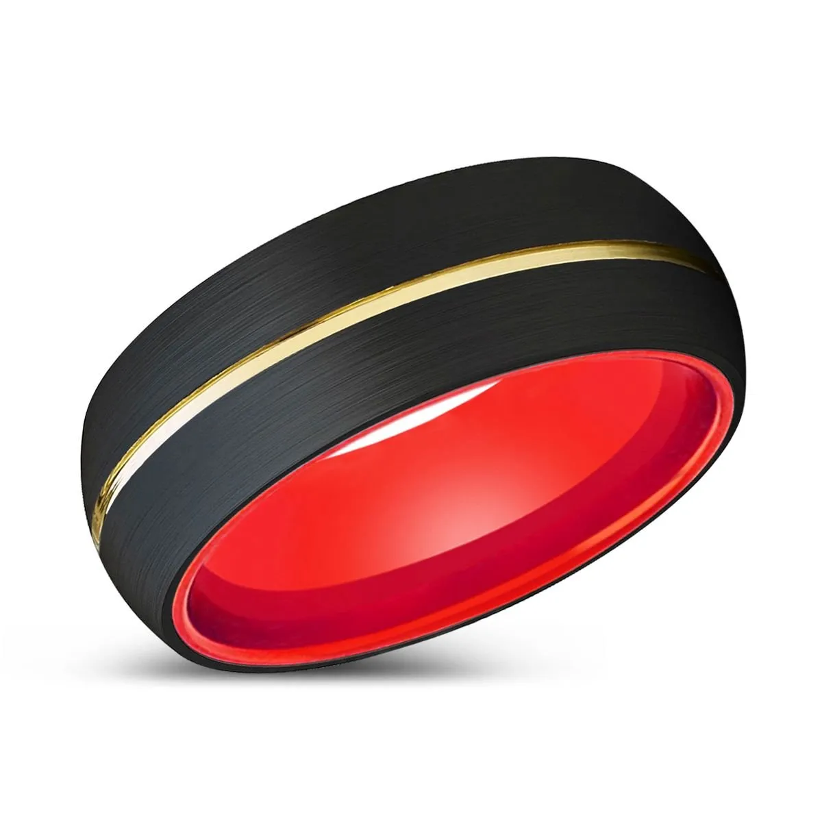 RADOVAN | Red Ring, Black Tungsten Ring, Gold Groove, Domed