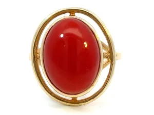 Red Aka Coral Cabochon Ring 14k Yellow Gold