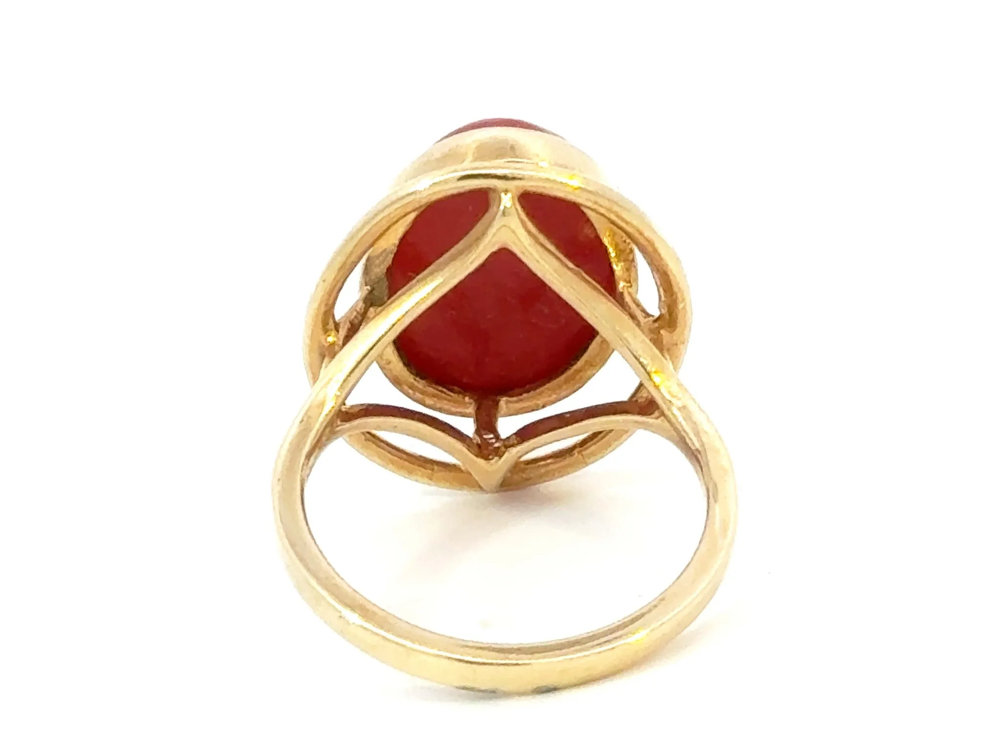 Red Aka Coral Cabochon Ring 14k Yellow Gold
